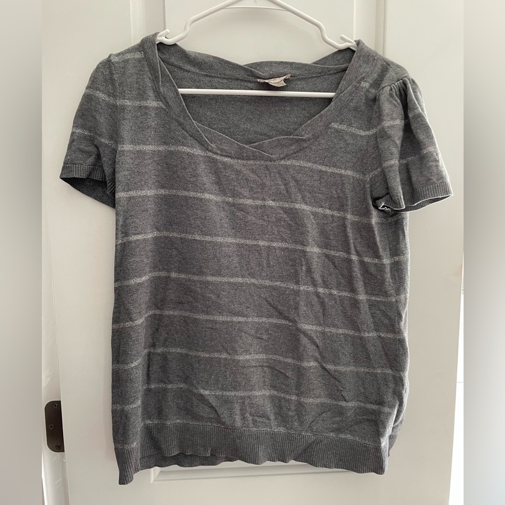 Vintage loft size medium gray and white striped half sleeve top